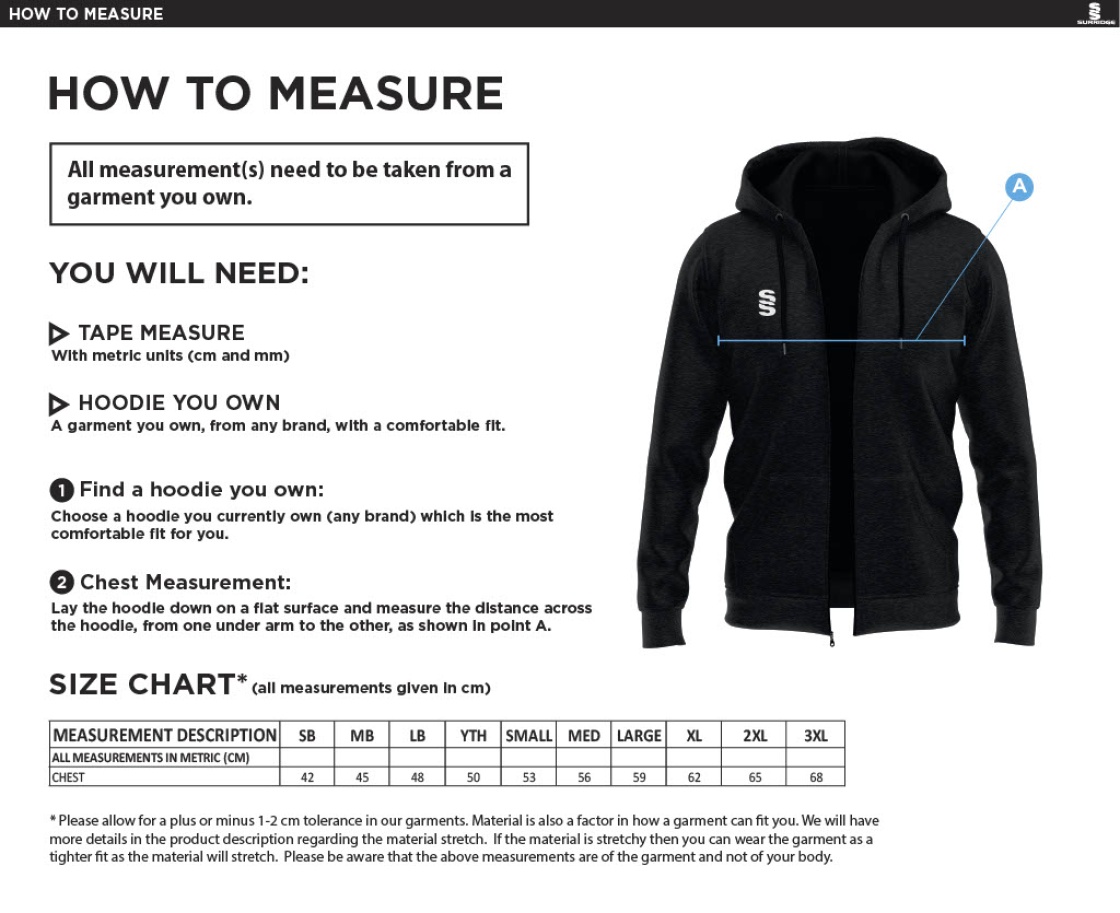 Baxenden Cricket Club Dual Hoody - Size Guide